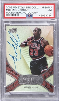 2008 UD "Exquisite Collection" Player Box #PBA-MJ Michael Jordan Signed Card (#11/23) – PSA NM 7